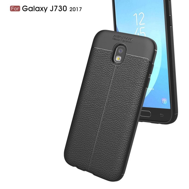 Cover Samsung Galaxy J7 2017 Sort Dobbelt Line Lychee Læder Effekt