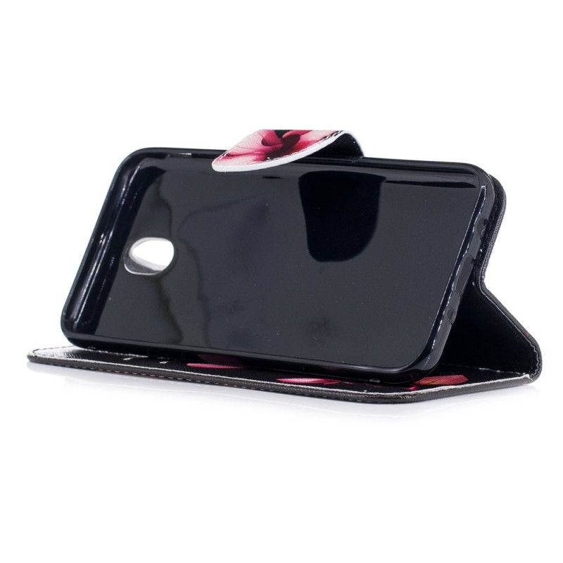 Flip Cover Læder for Samsung Galaxy J7 2017 Lyserød Blomst