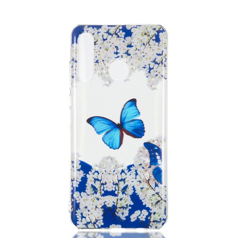 Cover for Huawei P30 Lite Blå Sommerfugl Og Vinterblomster