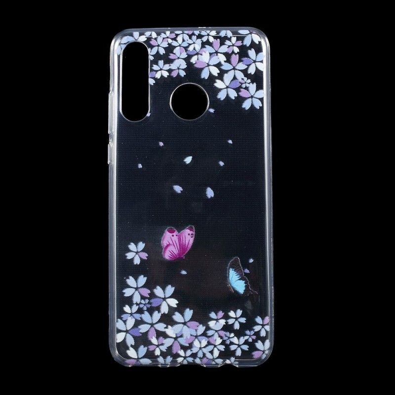 Cover for Huawei P30 Lite Gennemsigtige Sommerfugle Og Kronblade