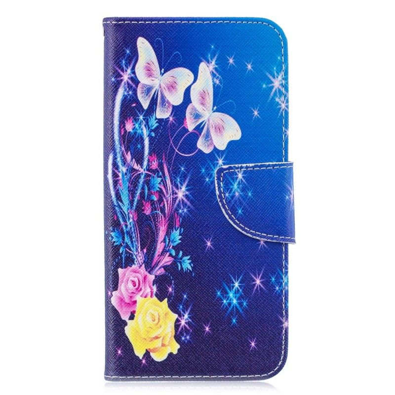 Flip Cover Huawei P30 Lite Magenta Mobilcover Sommerfugle Om Natten