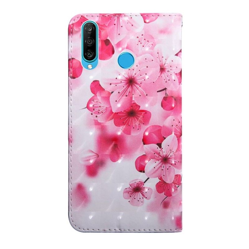 Flip Cover Huawei P30 Lite Mobilcover Lyserøde Blomster