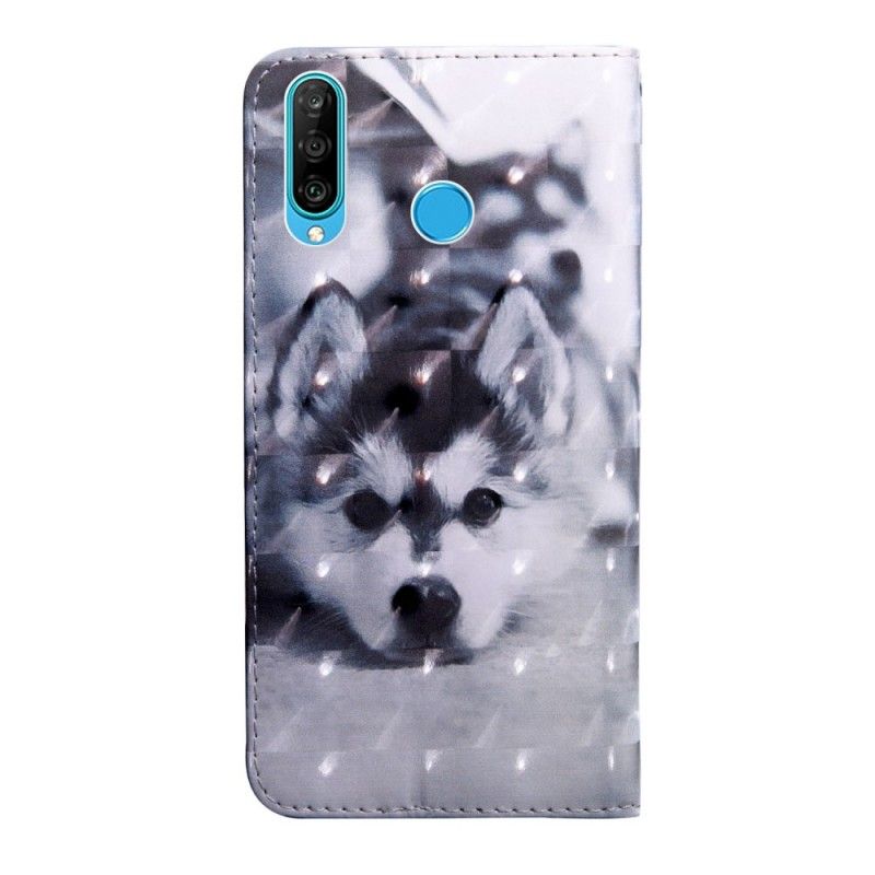 Flip Cover Huawei P30 Lite Mobilcover Sort Og Hvid Hund