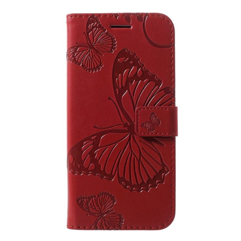 Flip Cover Læder Huawei P30 Lite Rød Kæmpestore Sommerfugle Original