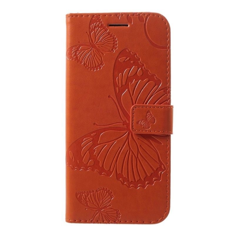 Flip Cover Læder Huawei P30 Lite Rød Kæmpestore Sommerfugle Original