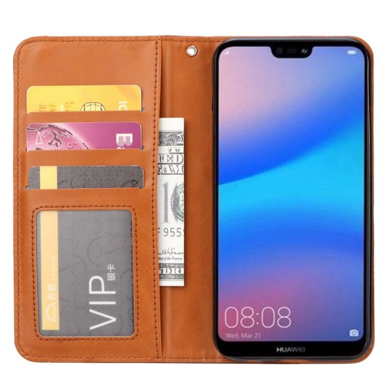 Læder Cover for Huawei P30 Lite Sort Kortholder I Kunstlæder