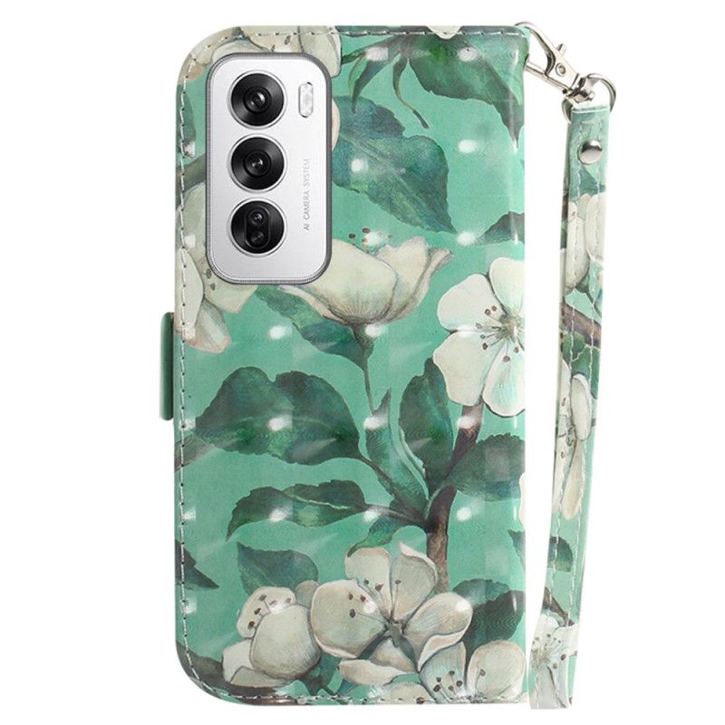 Flip Cover Oppo Reno 12 5g Akvarelblomster Med Rem