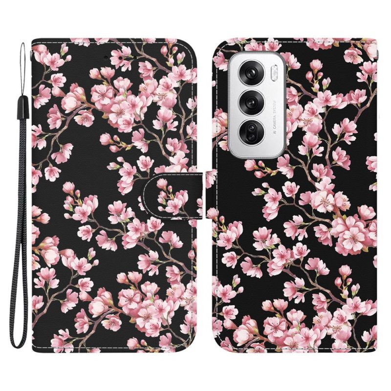 Flip Cover Til Oppo Reno 12 5g Blommeblomster Med Rem