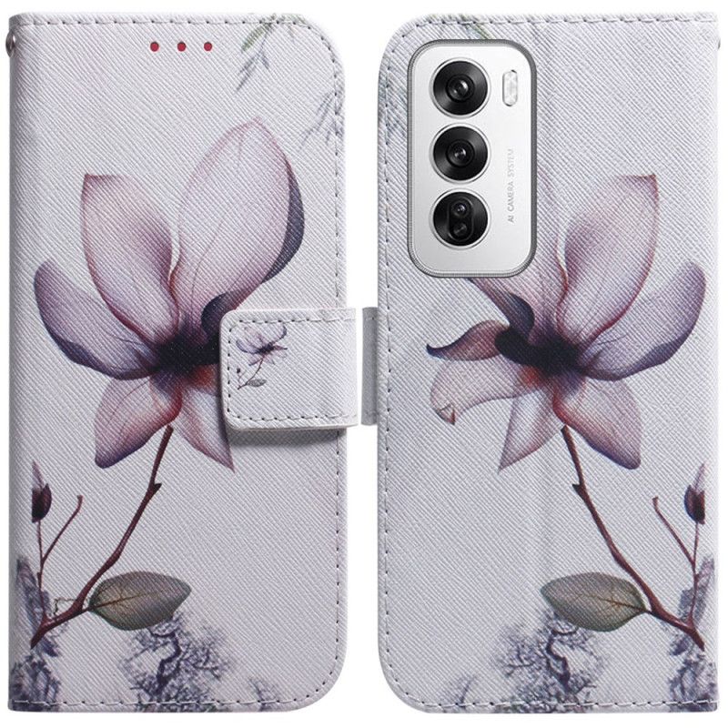 Læder Cover Oppo Reno 12 5g Telefon Etui Lyserød Blomst