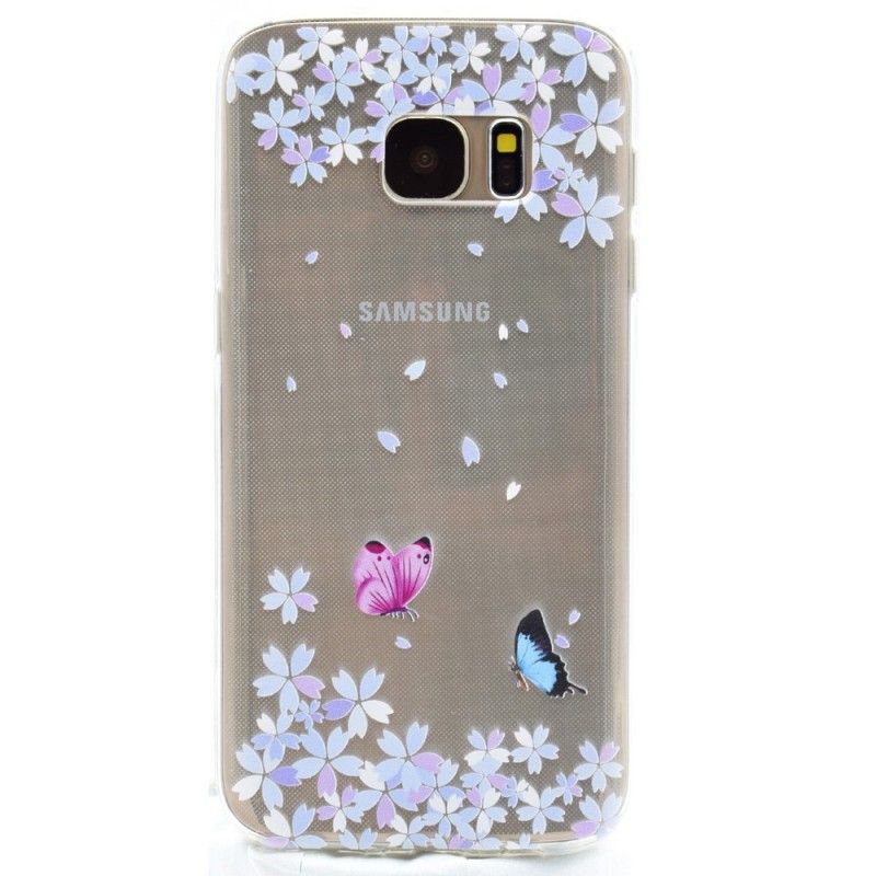 Cover Samsung Galaxy S7 Mobilcover Gennemsigtige Sommerfugle Og Blomster