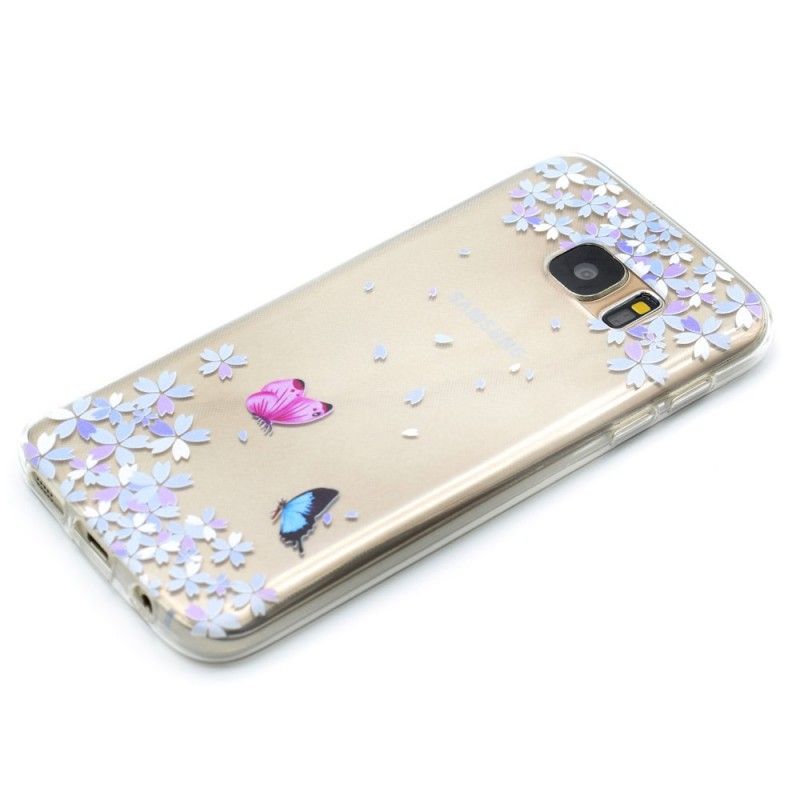 Cover Samsung Galaxy S7 Mobilcover Gennemsigtige Sommerfugle Og Blomster