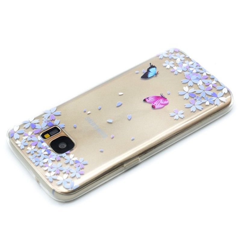 Cover Samsung Galaxy S7 Mobilcover Gennemsigtige Sommerfugle Og Blomster