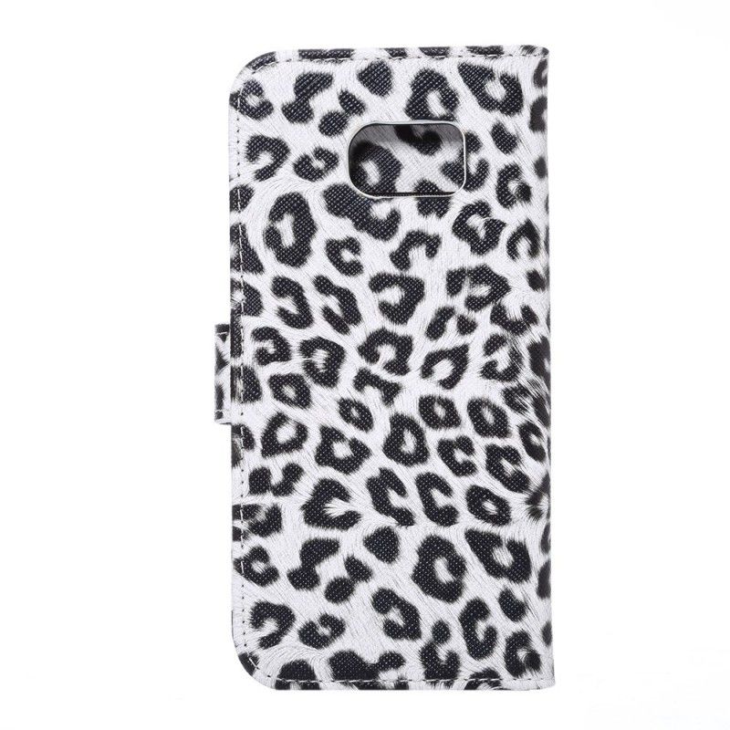 Flip Cover Læder Samsung Galaxy S7 Hvid Leopard Original