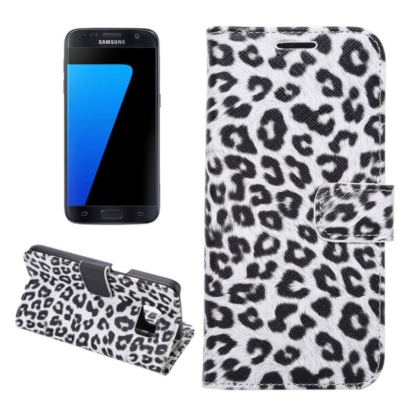 Flip Cover Læder Samsung Galaxy S7 Hvid Leopard Original