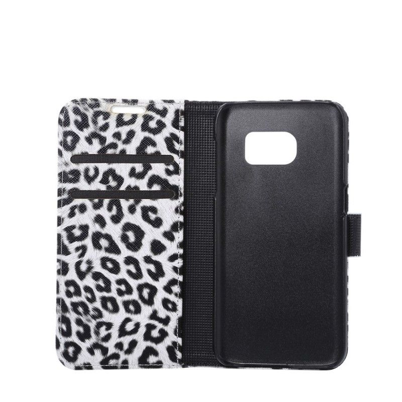 Flip Cover Læder Samsung Galaxy S7 Hvid Leopard Original