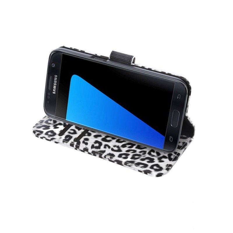 Flip Cover Læder Samsung Galaxy S7 Hvid Leopard Original