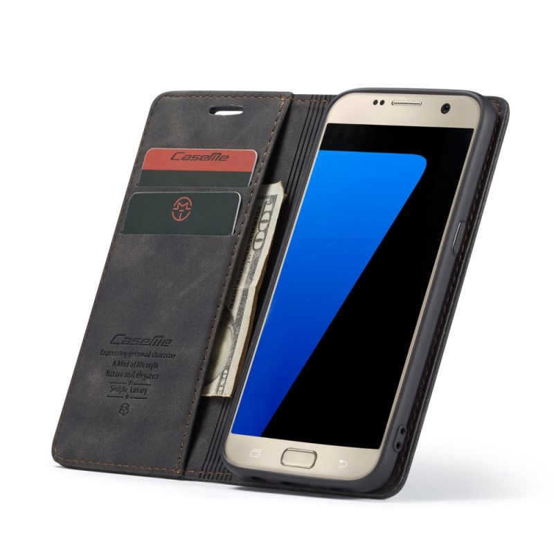 Læder Cover for Samsung Galaxy S7 Sort Imiteret Læderetui