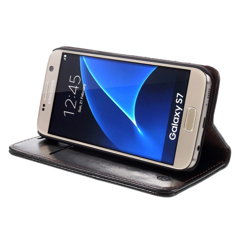 Læder Cover Samsung Galaxy S7 Hvid Caseme Olie Voks