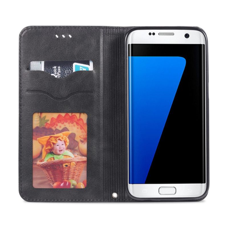 Læder Cover Samsung Galaxy S7 Sort Retro Azns