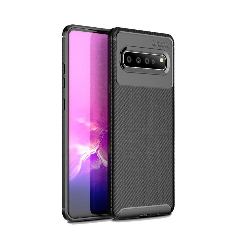 Cover for Samsung Galaxy S10 5G Sort Fleksibel Kulfibertekstur