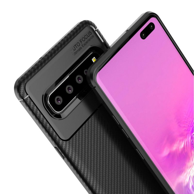 Cover for Samsung Galaxy S10 5G Sort Fleksibel Kulfibertekstur