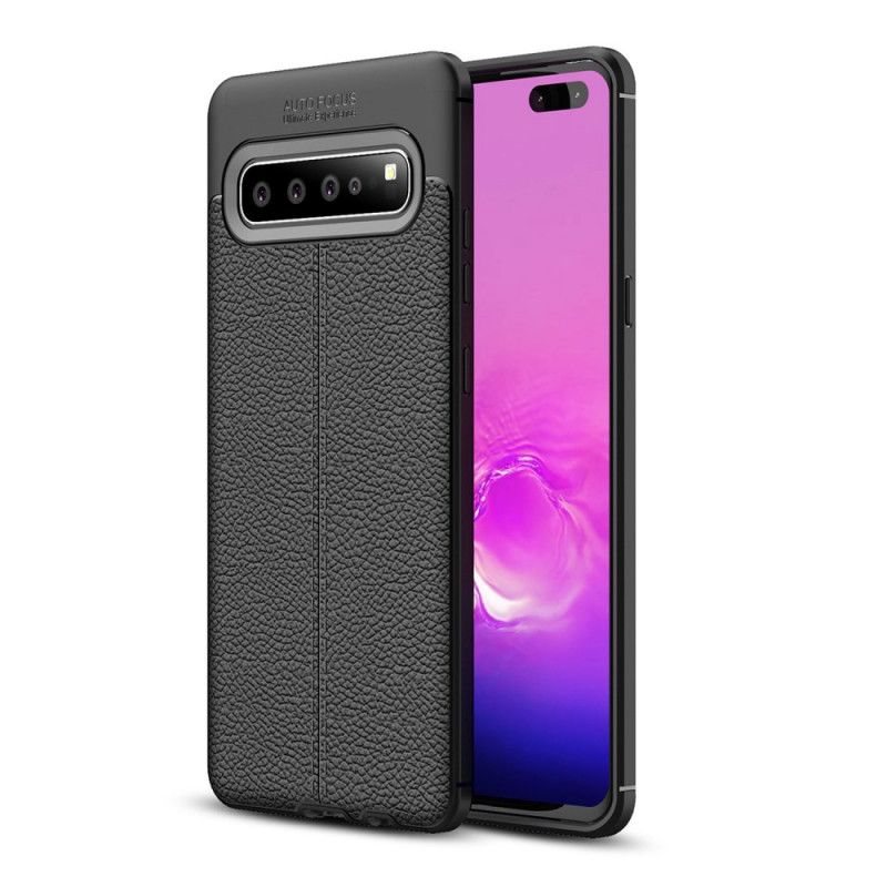 Cover Samsung Galaxy S10 5G Sort Mobilcover Dobbeltlinjeret Lychee-Lædereffekt