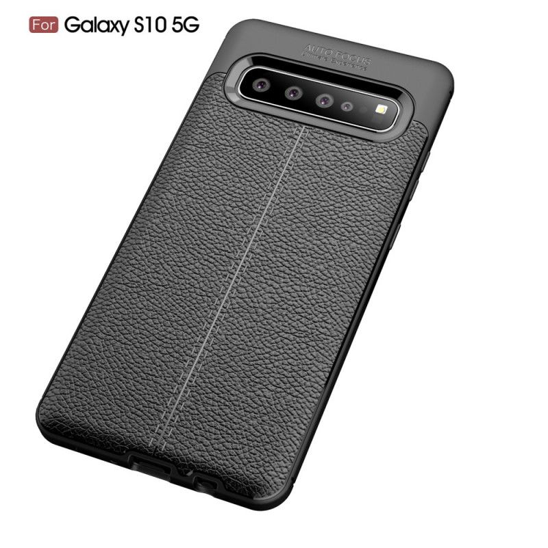 Cover Samsung Galaxy S10 5G Sort Mobilcover Dobbeltlinjeret Lychee-Lædereffekt