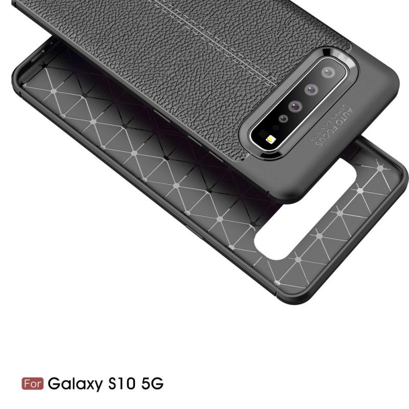 Cover Samsung Galaxy S10 5G Sort Mobilcover Dobbeltlinjeret Lychee-Lædereffekt