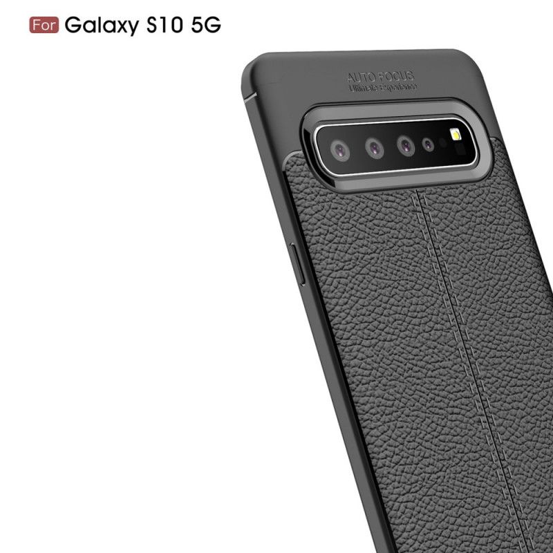 Cover Samsung Galaxy S10 5G Sort Mobilcover Dobbeltlinjeret Lychee-Lædereffekt