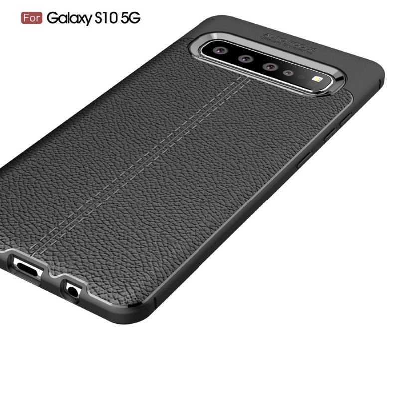 Cover Samsung Galaxy S10 5G Sort Mobilcover Dobbeltlinjeret Lychee-Lædereffekt