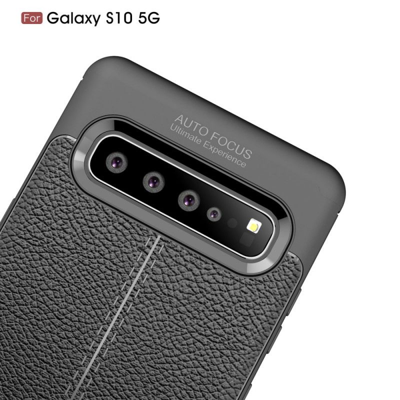 Cover Samsung Galaxy S10 5G Sort Mobilcover Dobbeltlinjeret Lychee-Lædereffekt