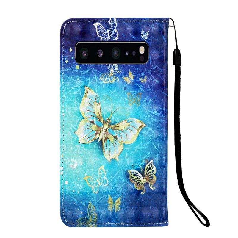 Flip Cover Læder for Samsung Galaxy S10 5G Gyldne Sommerfugle