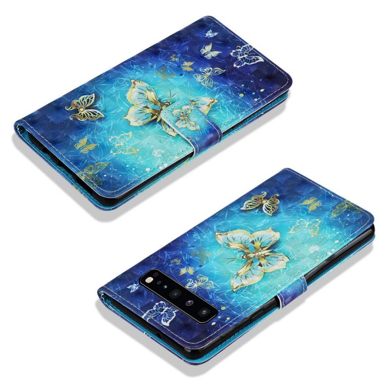 Flip Cover Læder for Samsung Galaxy S10 5G Gyldne Sommerfugle