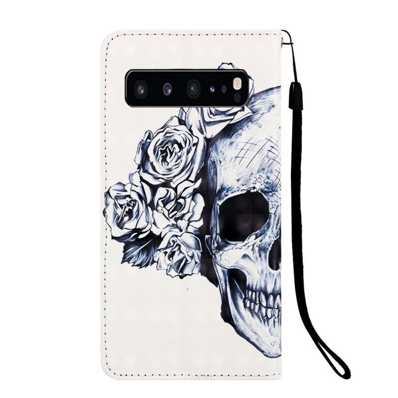 Flip Cover Læder for Samsung Galaxy S10 5G Hvid Blomstret Kranium