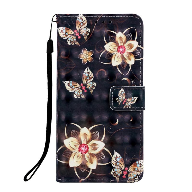 Flip Cover Læder Samsung Galaxy S10 5G Gyldne Blomster