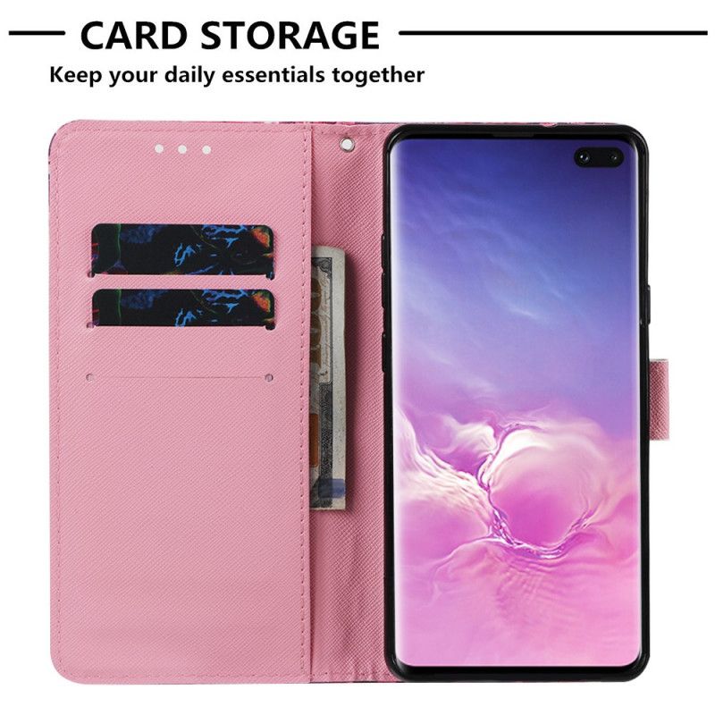 Flip Cover Læder Samsung Galaxy S10 5G Røde Sommerfugle