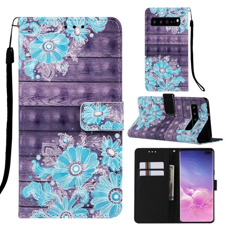 Flip Cover Samsung Galaxy S10 5G Mobilcover Blå Blomster