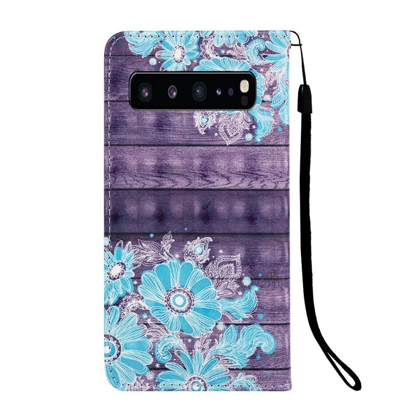 Flip Cover Samsung Galaxy S10 5G Mobilcover Blå Blomster