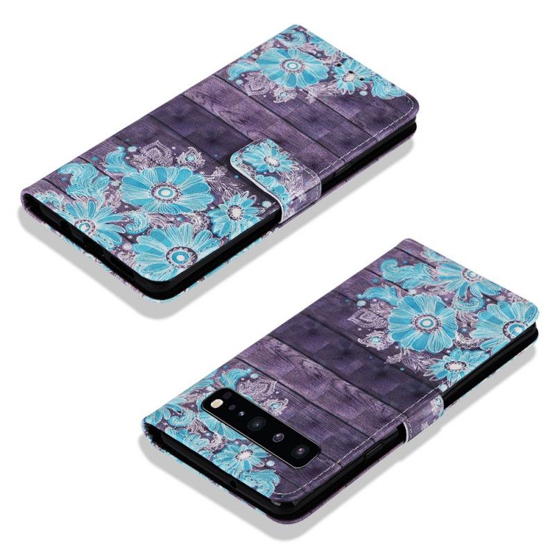 Flip Cover Samsung Galaxy S10 5G Mobilcover Blå Blomster