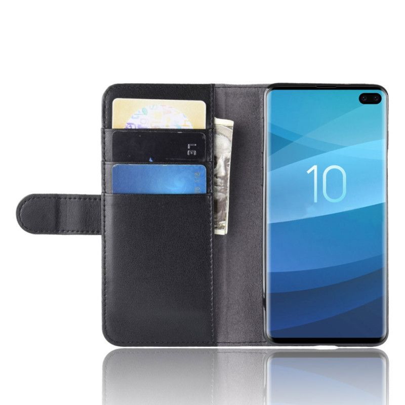 Flip Cover Samsung Galaxy S10 5G Sort Ægte Læder