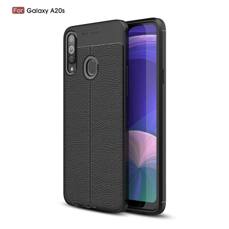 Cover Samsung Galaxy A20s Sort Dobbeltlinjet Lychee-Lædereffekt