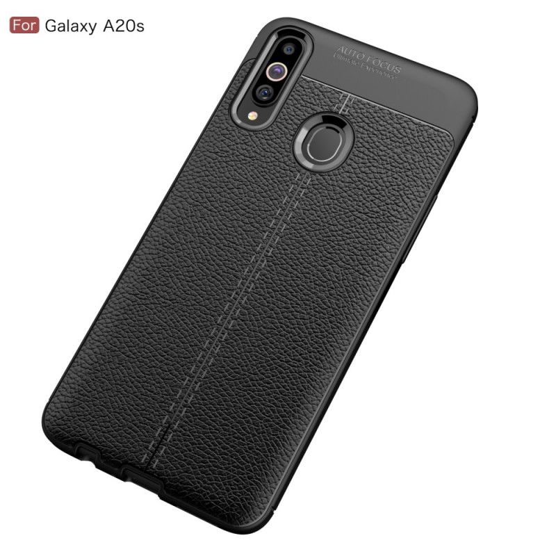 Cover Samsung Galaxy A20s Sort Dobbeltlinjet Lychee-Lædereffekt