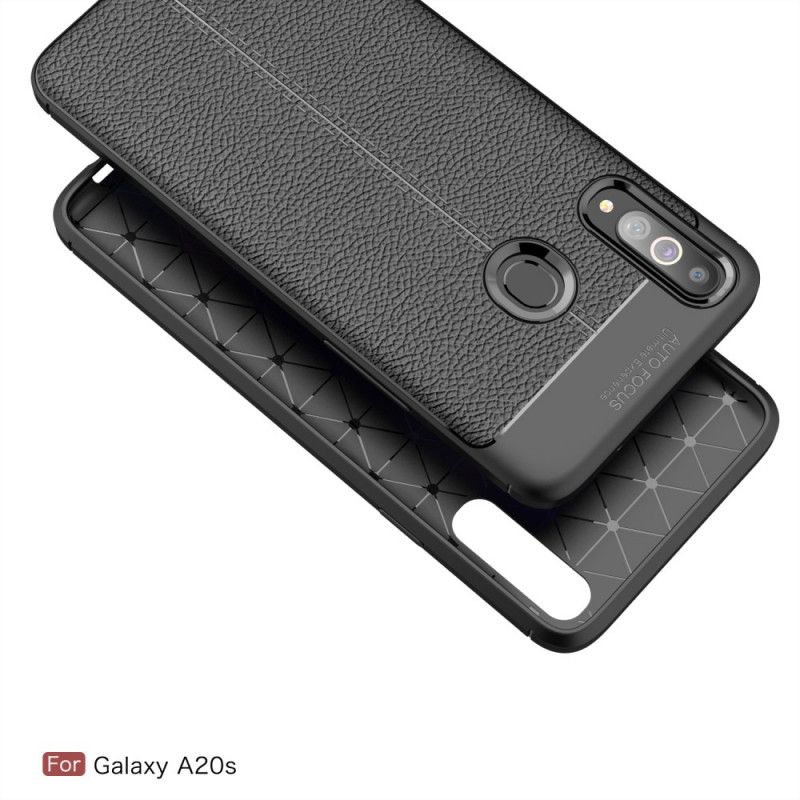 Cover Samsung Galaxy A20s Sort Dobbeltlinjet Lychee-Lædereffekt