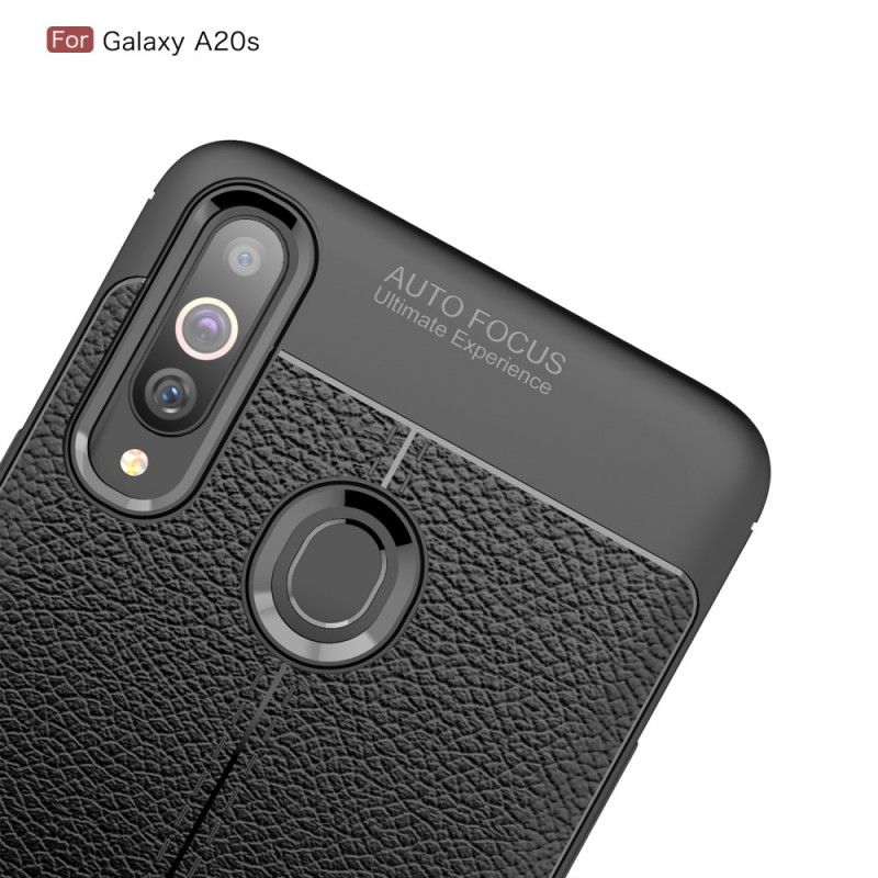 Cover Samsung Galaxy A20s Sort Dobbeltlinjet Lychee-Lædereffekt