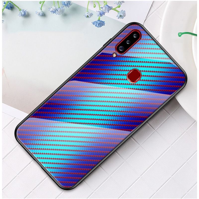 Cover Samsung Galaxy A20s Sort Kulfiber Hærdet Glas Beskyttelse