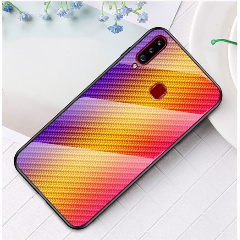 Cover Samsung Galaxy A20s Sort Kulfiber Hærdet Glas Beskyttelse