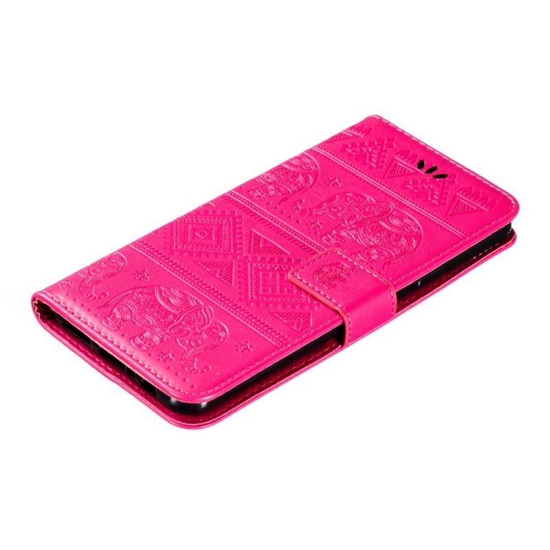 Flip Cover Læder for Samsung Galaxy A20s Magenta Elefanter I Kunstlæder