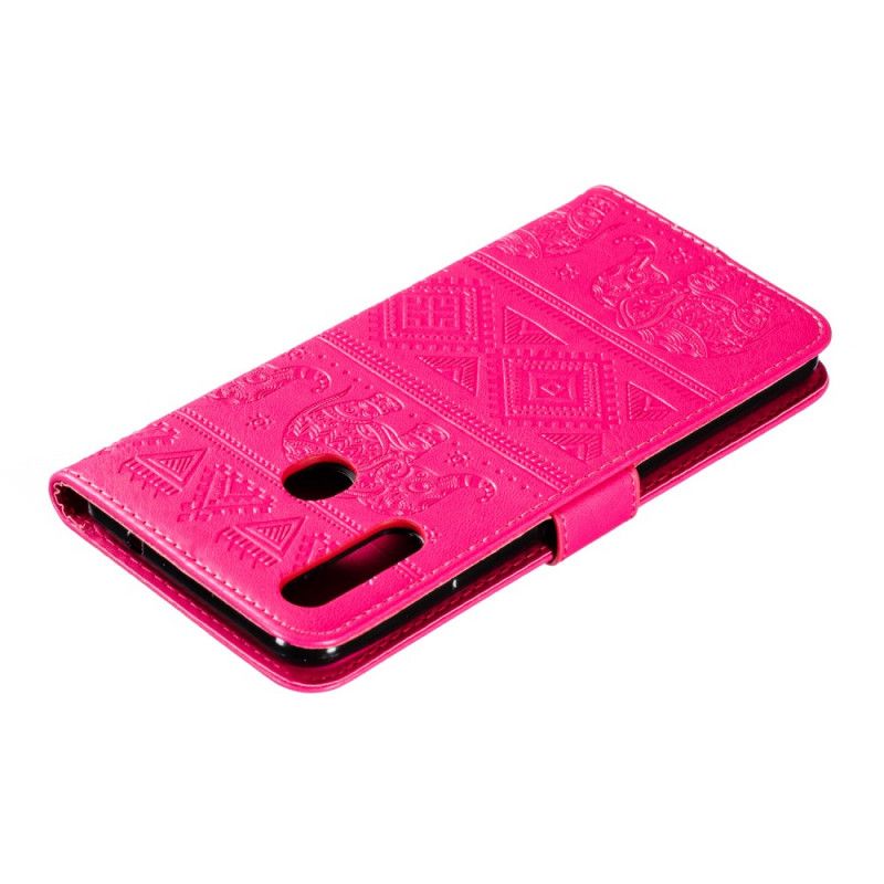 Flip Cover Læder for Samsung Galaxy A20s Magenta Elefanter I Kunstlæder