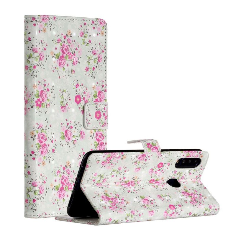 Flip Cover Læder Samsung Galaxy A20s Blomster I Vanvid Original