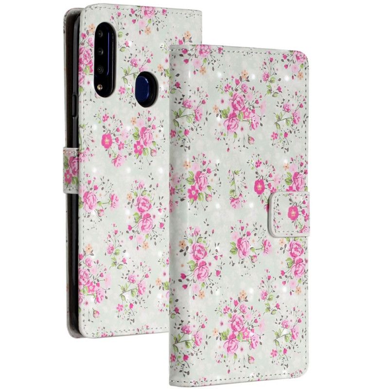 Flip Cover Læder Samsung Galaxy A20s Blomster I Vanvid Original